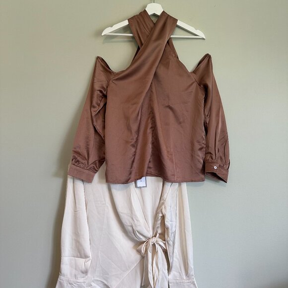 Set of neutral satin blouses in cream and brown - Picture 1 of 9